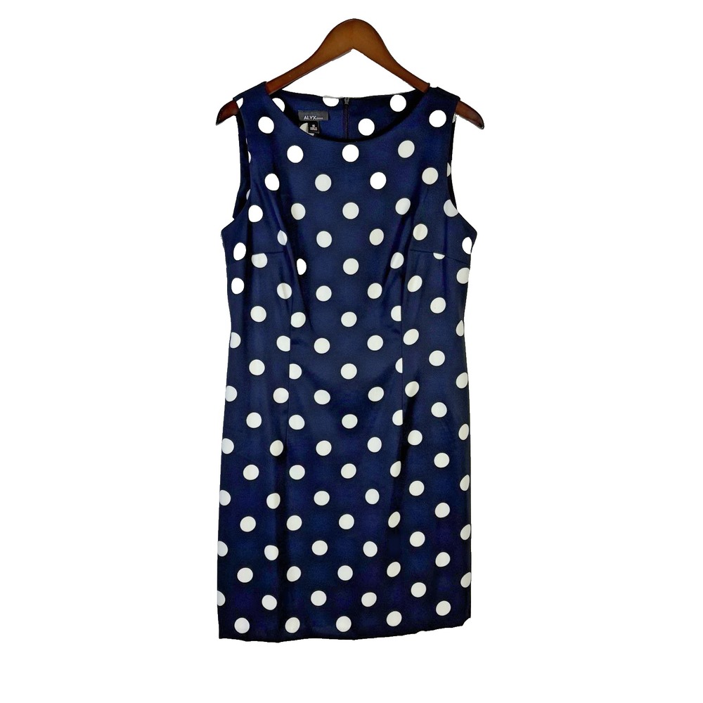 Alyx Dress Size 16 Navy Blue White Polka Dot Classic Office Staple‎ Versatile